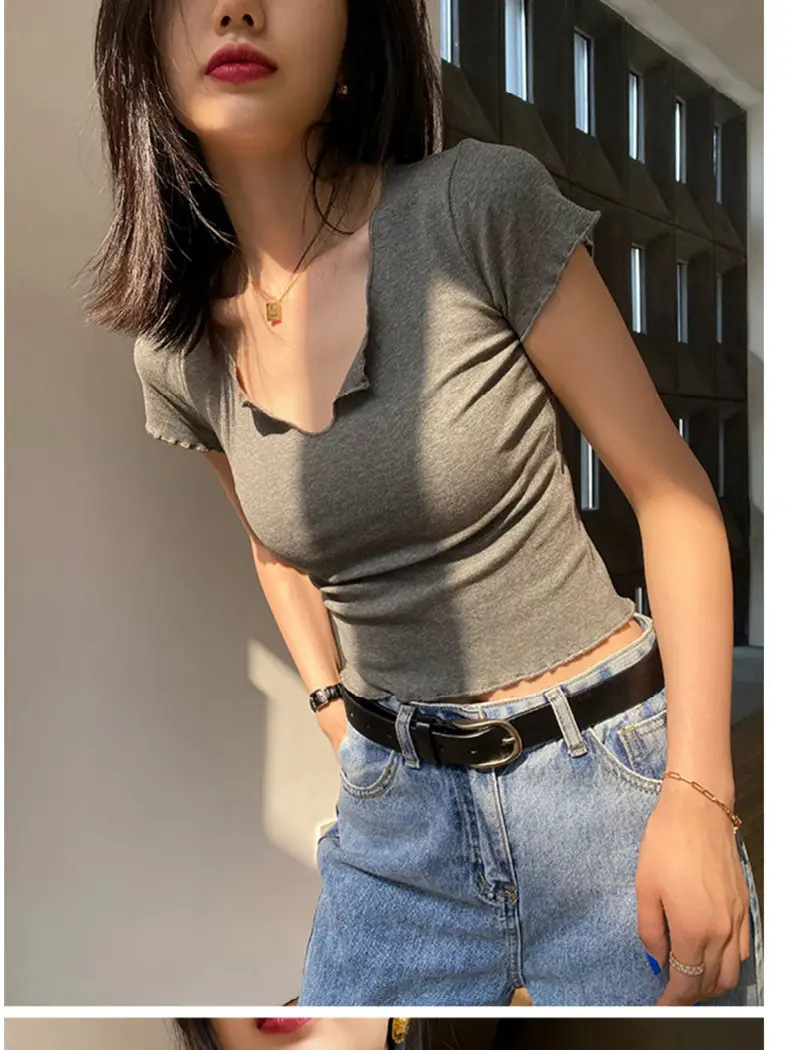 Women Pure Cotton Short T-Shirt Black Summer — feature 16
