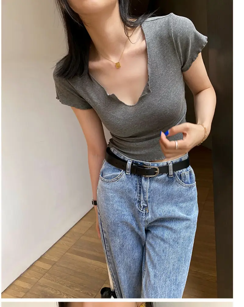 Women Pure Cotton Short T-Shirt Black Summer — feature 17