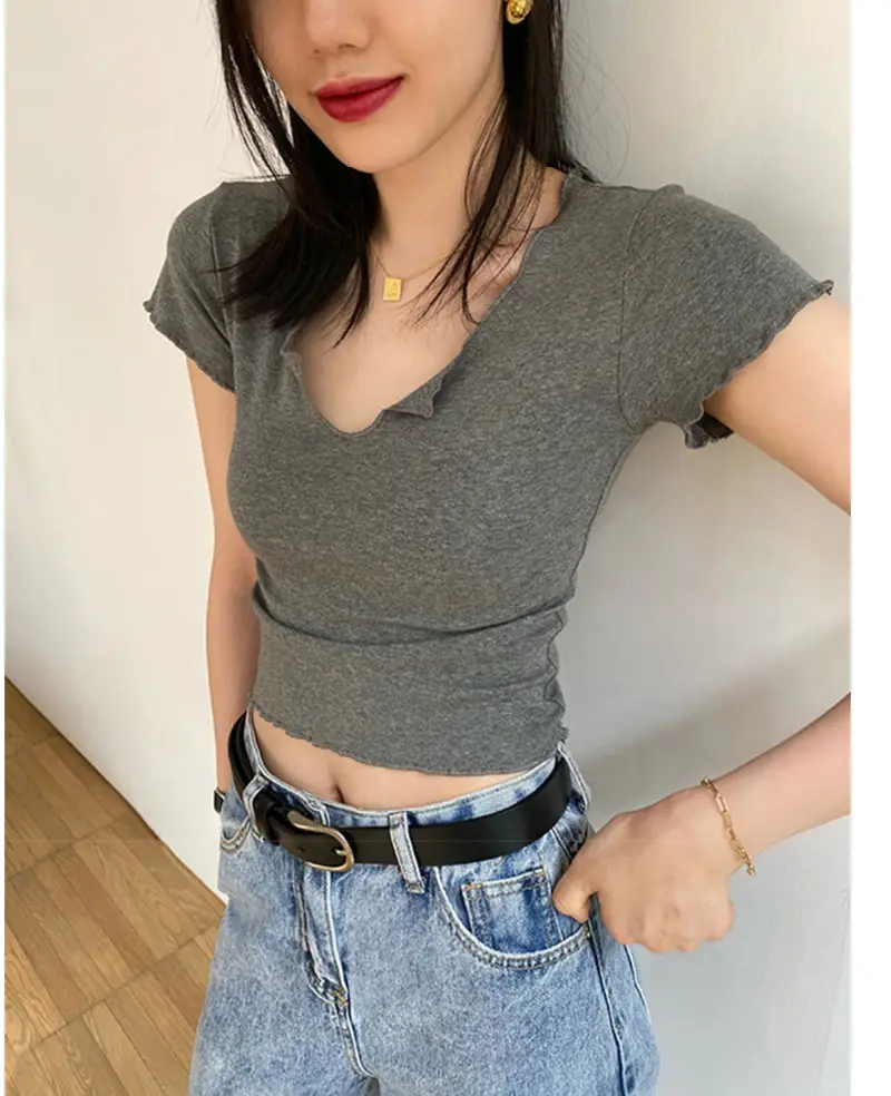 Women Pure Cotton Short T-Shirt Black Summer — feature 18