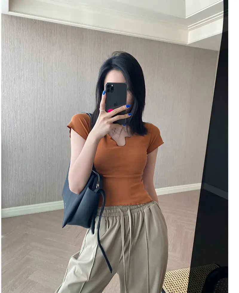 Women Pure Cotton Short T-Shirt Black Summer — feature 23