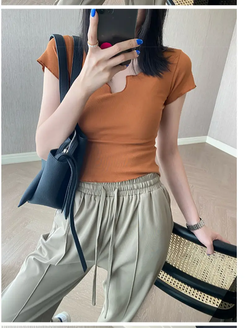 Women Pure Cotton Short T-Shirt Black Summer — feature 24