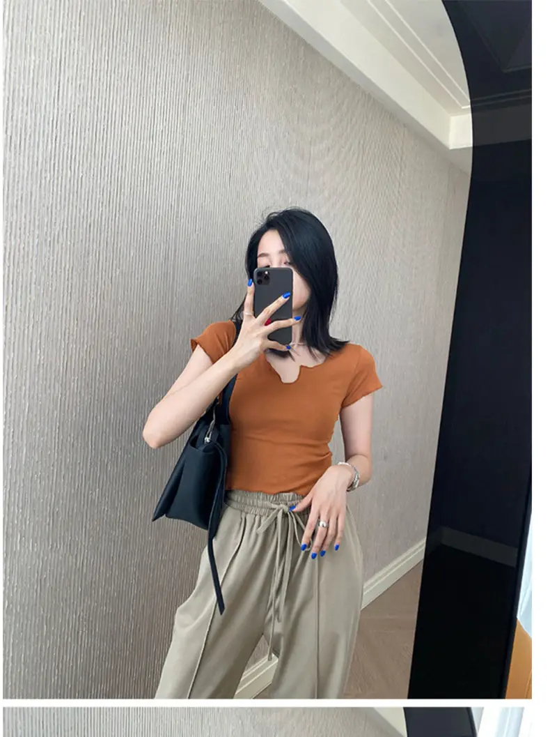 Women Pure Cotton Short T-Shirt Black Summer — feature 25