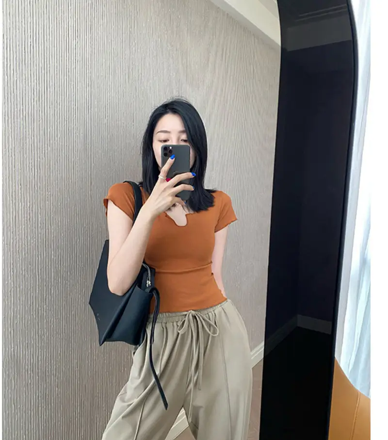 Women Pure Cotton Short T-Shirt Black Summer — feature 27