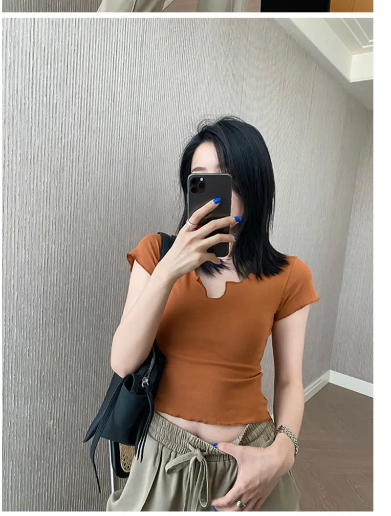 Women Pure Cotton Short T-Shirt Black Summer — feature 28