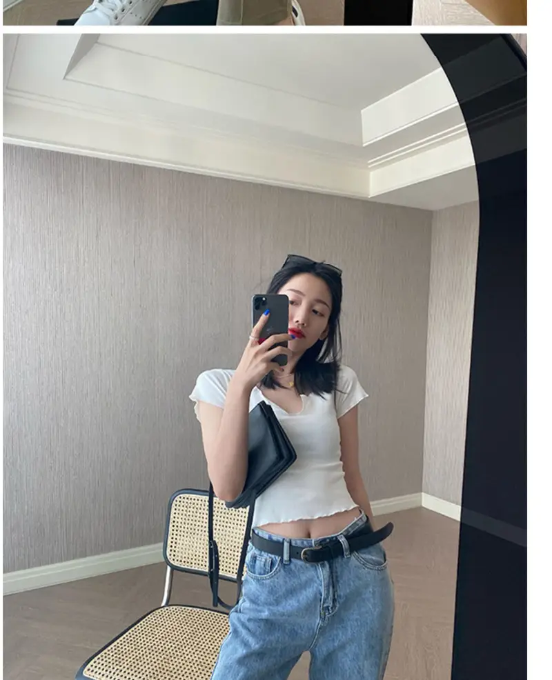 Women Pure Cotton Short T-Shirt Black Summer — feature 30