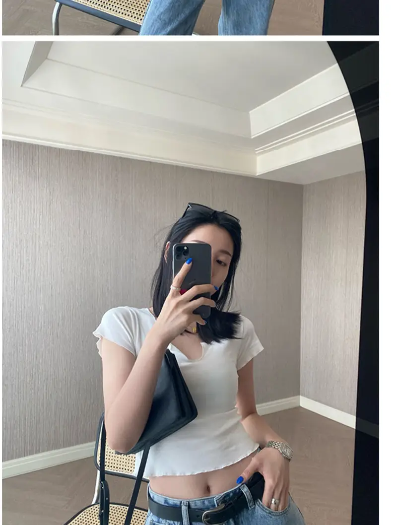Women Pure Cotton Short T-Shirt Black Summer — feature 31