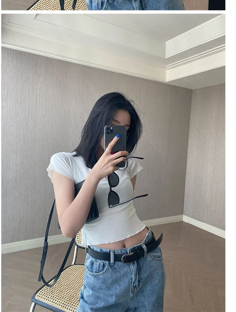 Women Pure Cotton Short T-Shirt Black Summer — feature 32