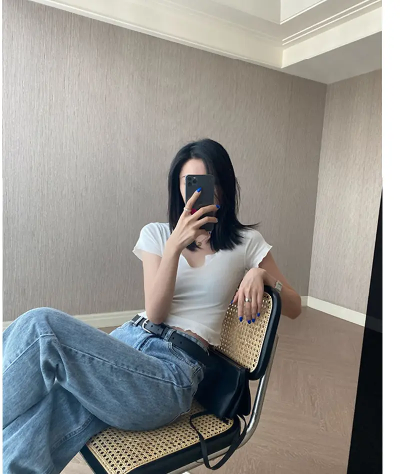 Women Pure Cotton Short T-Shirt Black Summer — feature 34