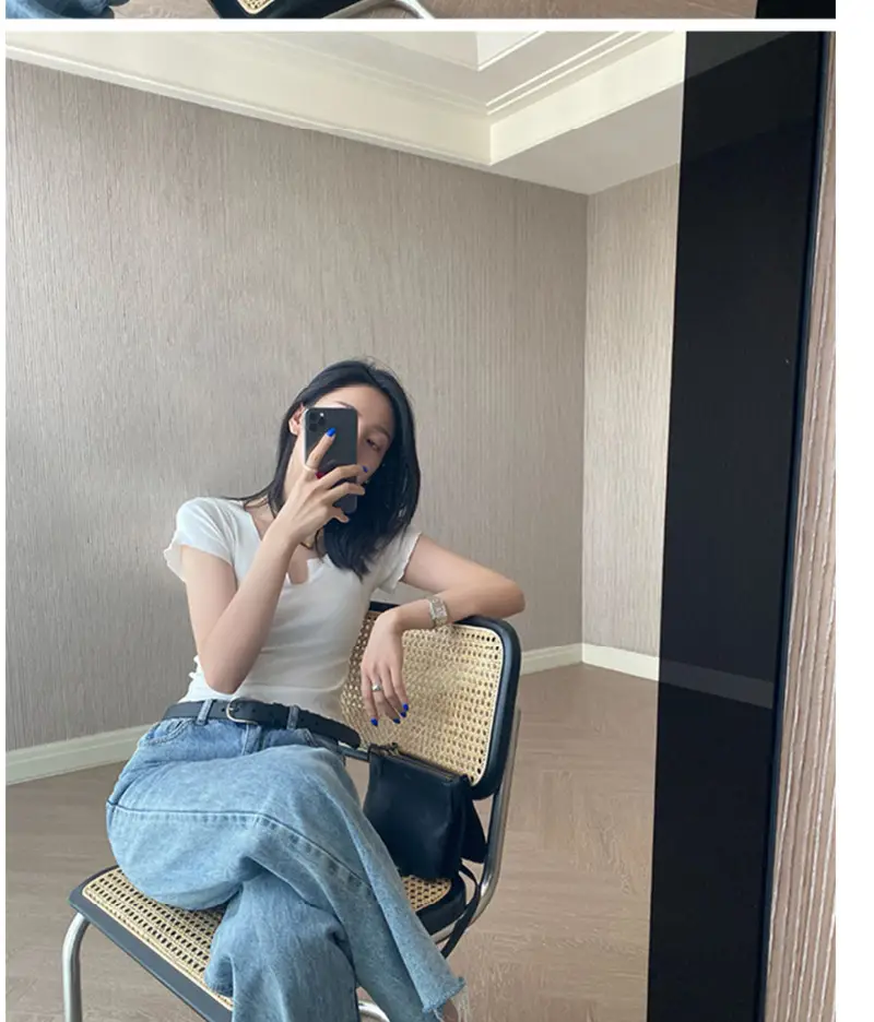 Women Pure Cotton Short T-Shirt Black Summer — feature 35