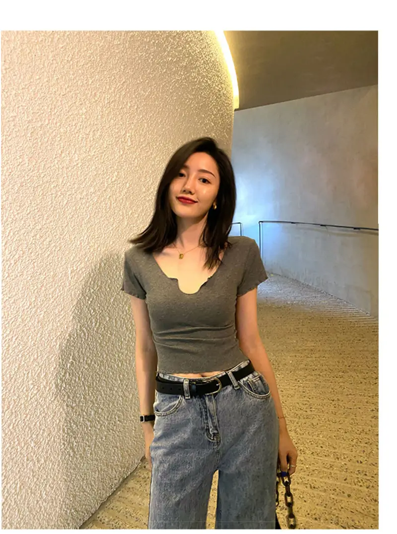Women Pure Cotton Short T-Shirt Black Summer — feature 5