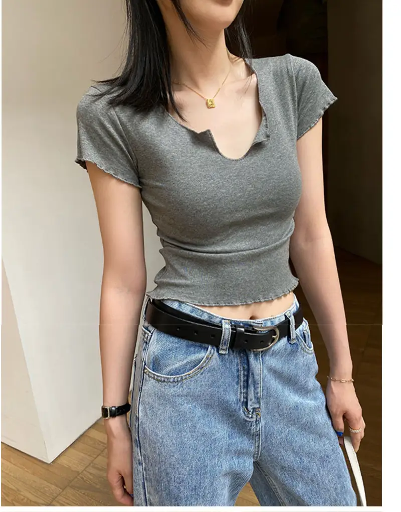 Women Pure Cotton Short T-Shirt Black Summer — feature 7