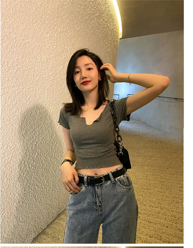 Women Pure Cotton Short T-Shirt Black Summer — feature 8