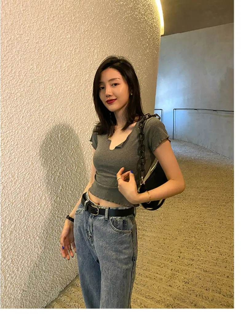 Women Pure Cotton Short T-Shirt Black Summer — feature 9