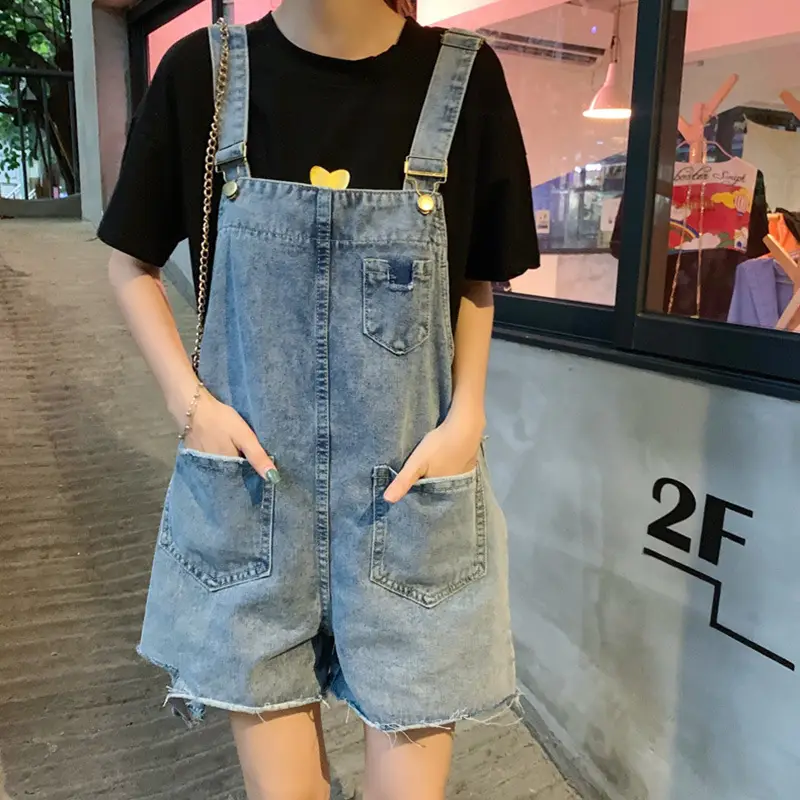 Fat mm Large Denim Overalls Hole Strap Shorts - Image 4