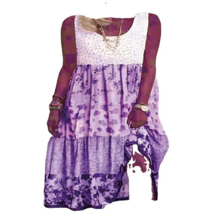 Women's Purple Printed Long Sleeve Dress Large - Image 6