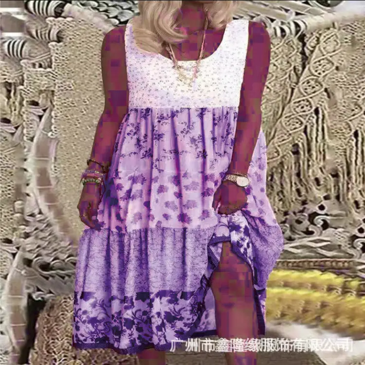 Women's Purple Printed Long Sleeve Dress Large - Image 4