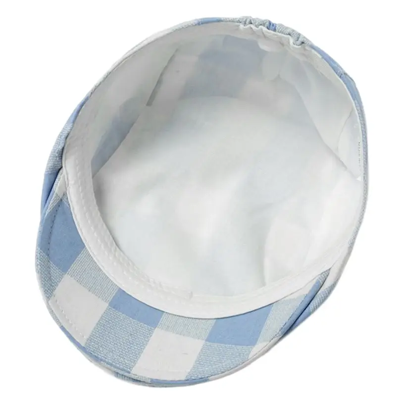Blue Plaid Boys' Beret College Style Peaked Cap