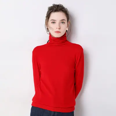 2024 Black High Neck Knit Pullover Women - Image 2