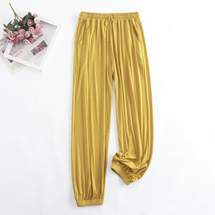 Women's Green Ice Silk Ankle-Tied Pajama Pants - Image 8
