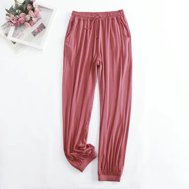 Women's Green Ice Silk Ankle-Tied Pajama Pants - Image 9
