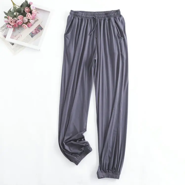 Women's Green Ice Silk Ankle-Tied Pajama Pants - Image 14