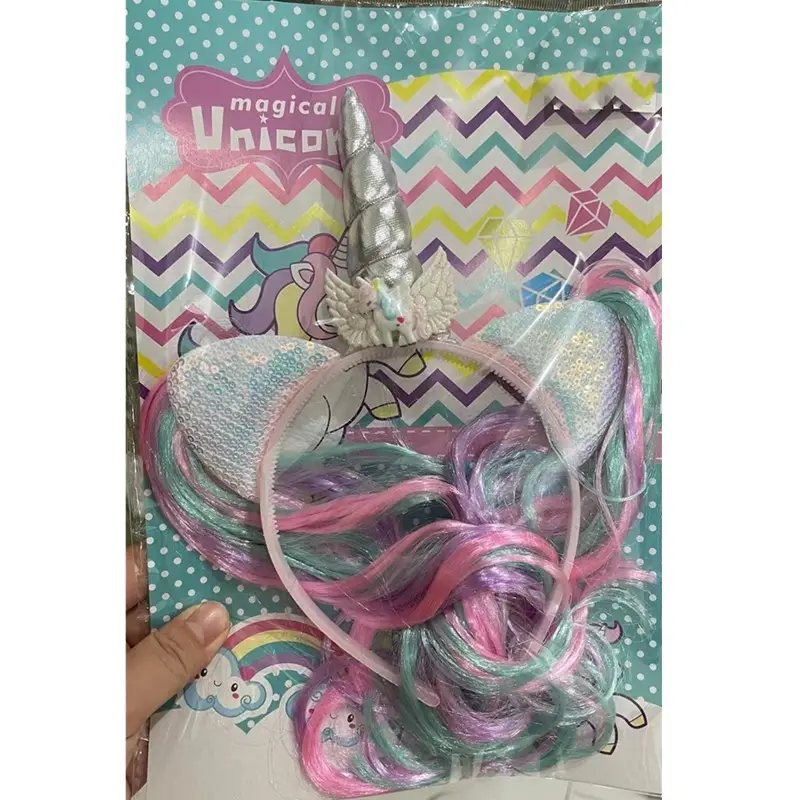 Unicorn Hair Band Wig for Girls Rainbow Color - Image 9