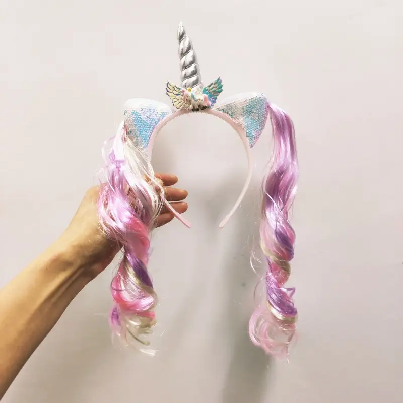 Unicorn Hair Band Wig for Girls Rainbow Color - Image 2