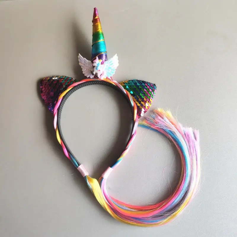 Unicorn Hair Band Wig for Girls Rainbow Color - Image 3