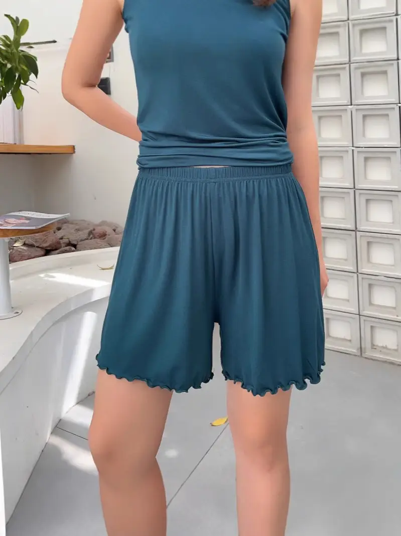 Green Modal Shorts Women Summer Slim Fit Wide Leg Pants - Image 14