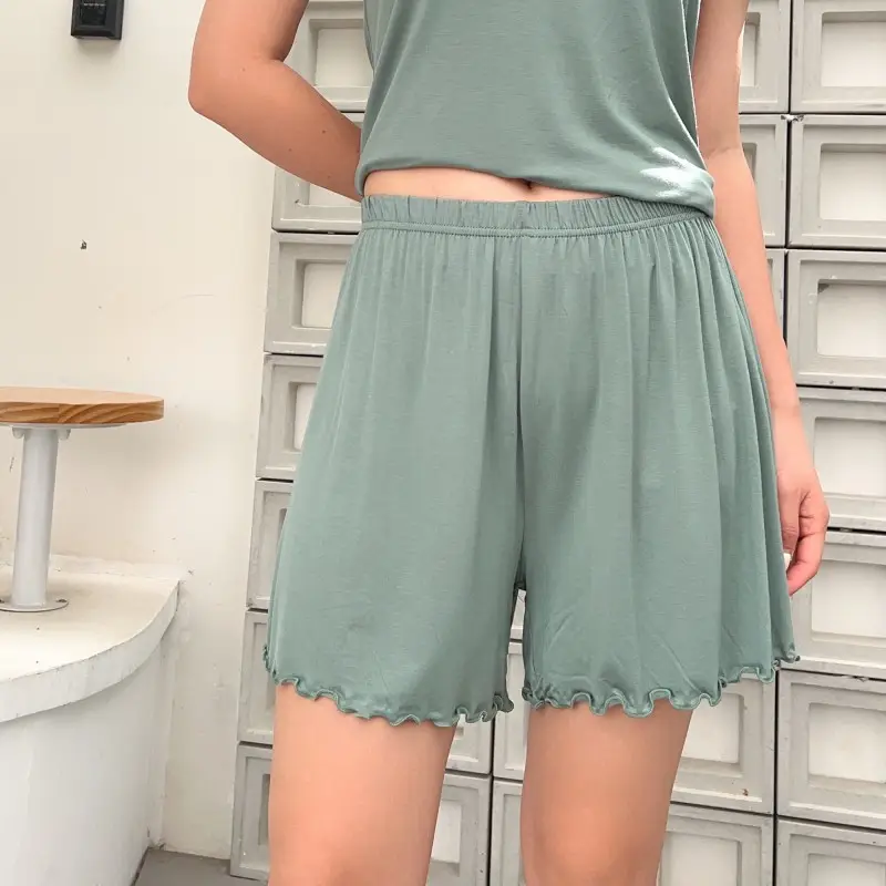 Green Modal Shorts Women Summer Slim Fit Wide Leg Pants — feature 11