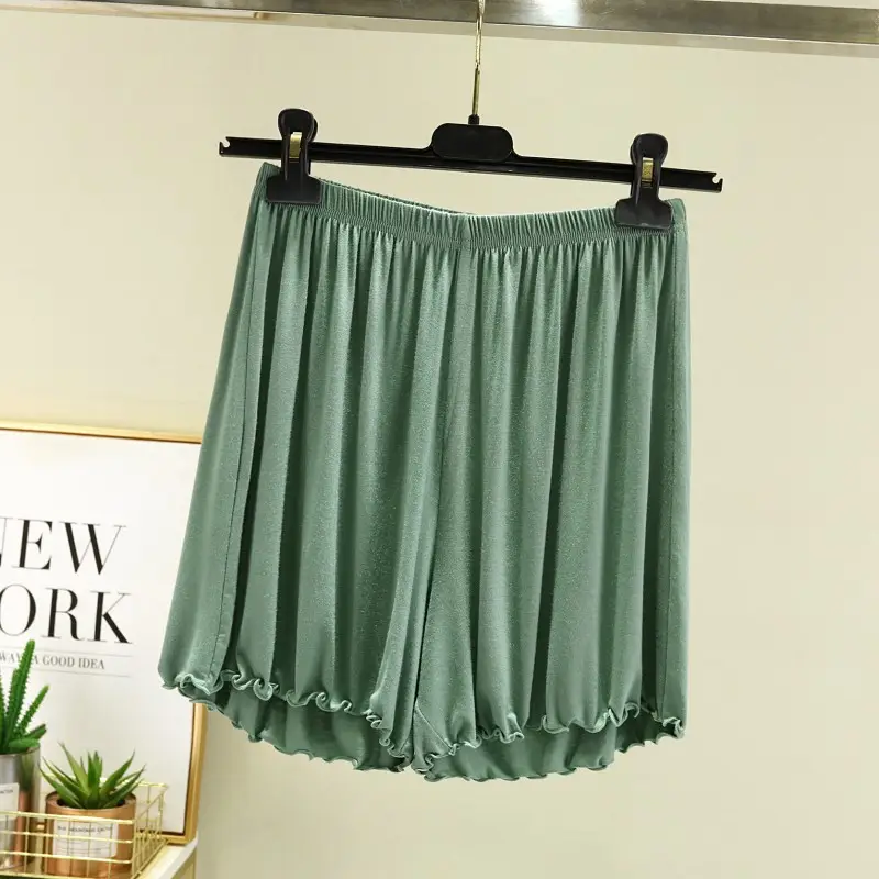 Green Modal Shorts Women Summer Slim Fit Wide Leg Pants - Image 4