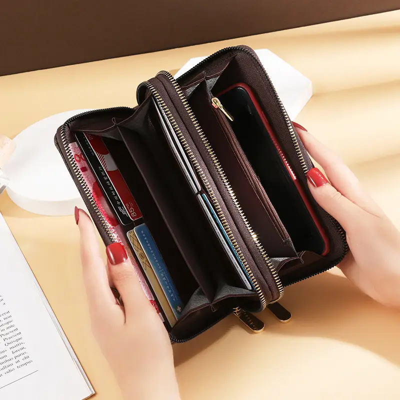 Long Wallet Women's Korean Style Wholesale 2025 New Double Zipper Clutch Bag Women's Double-Layer Printed Large Capacity Mobile Phone Bag