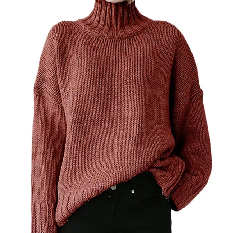 Women's High Collar Knitted Pullover Sweater Winter Warm - Image 8