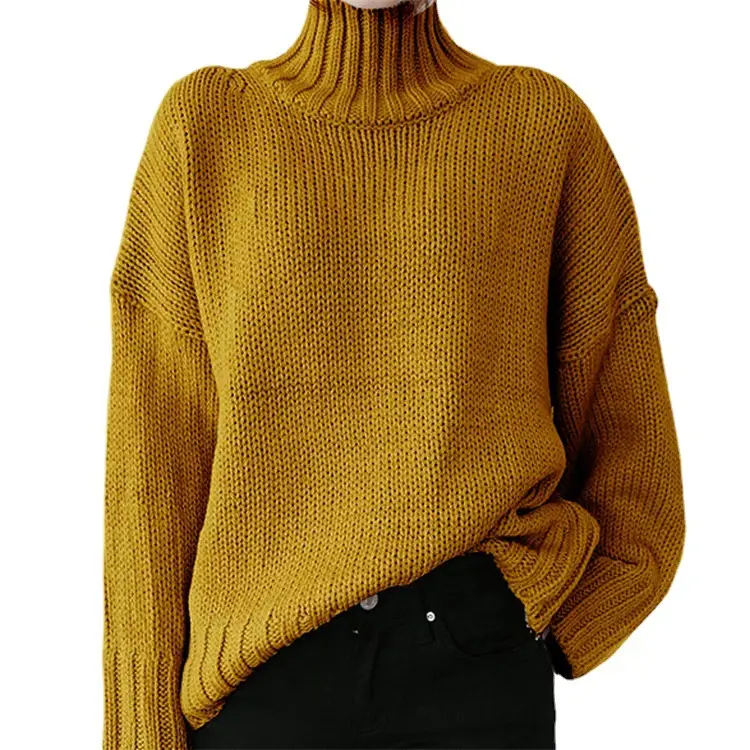 Women's High Collar Knitted Pullover Sweater Winter Warm - Image 9