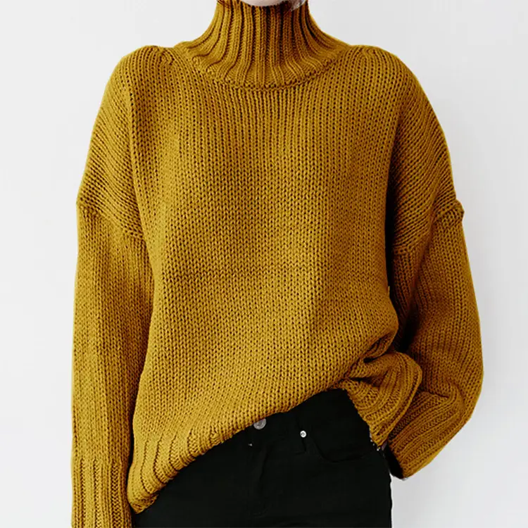 Women's High Collar Knitted Pullover Sweater Winter Warm - Image 2
