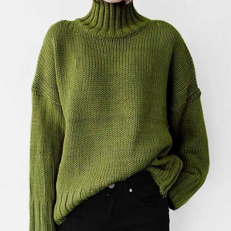 Women's High Collar Knitted Pullover Sweater Winter Warm - Image 4