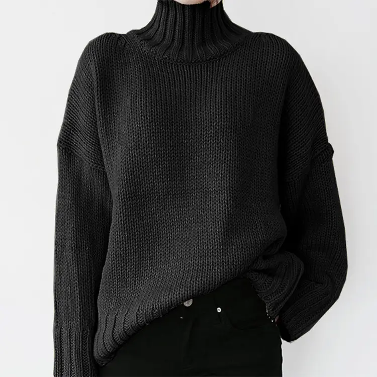 Women's High Collar Knitted Pullover Sweater Winter Warm - Image 5