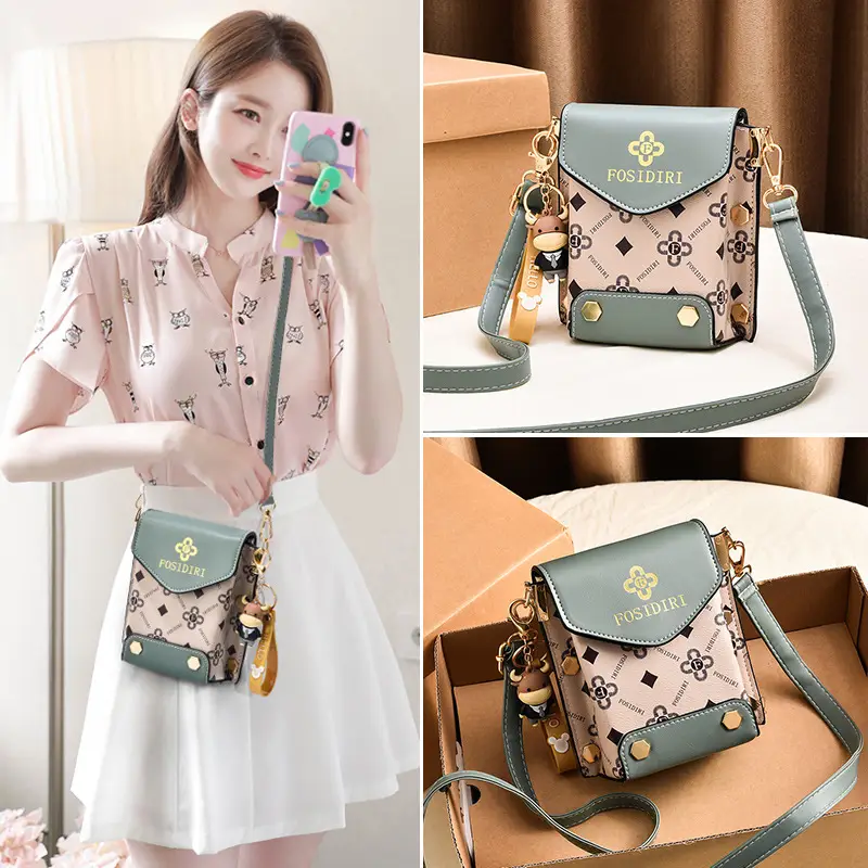 Women's Black Crossbody Phone Bag with Gold Plated Hardware - Image 9