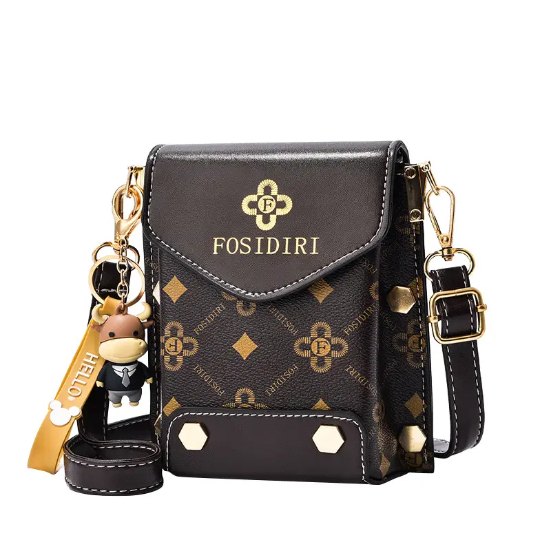 Women's Black Crossbody Phone Bag with Gold Plated Hardware - Image 11