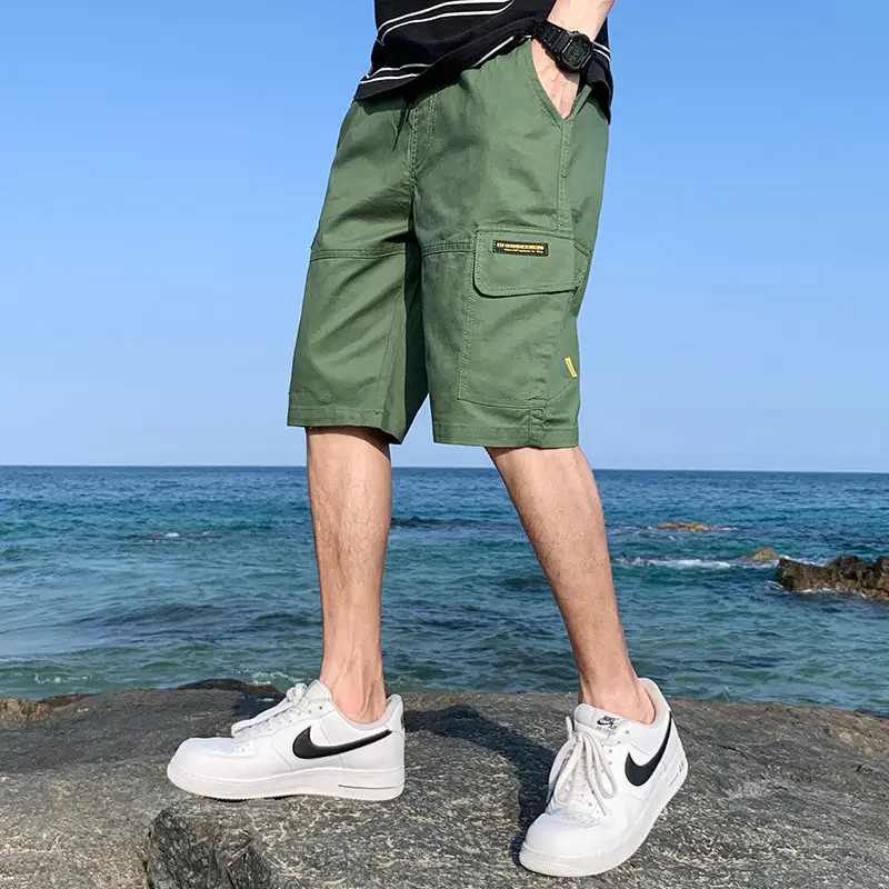 Men's Loose Cotton Cargo Shorts Beige 2021 - Image 7
