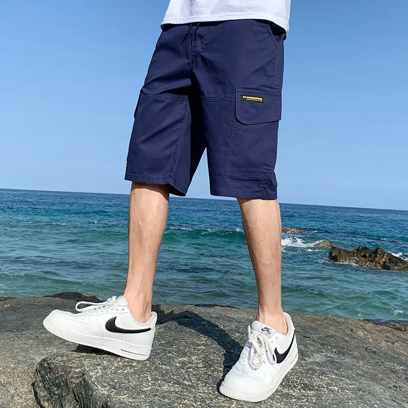 Men's Loose Cotton Cargo Shorts Beige 2021 - Image 8