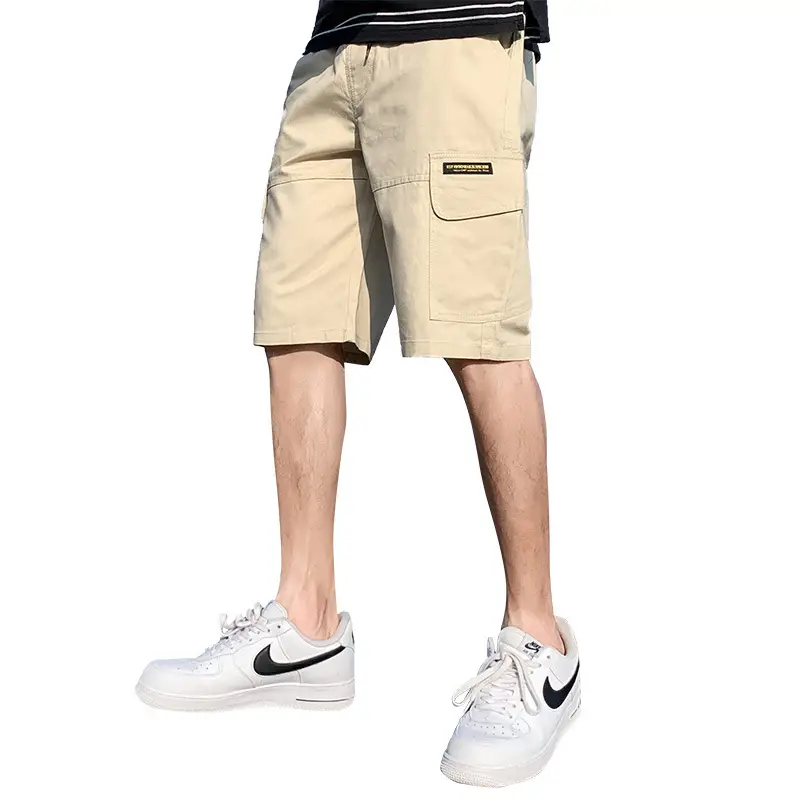 Men's Loose Cotton Cargo Shorts Beige 2021 - Image 10