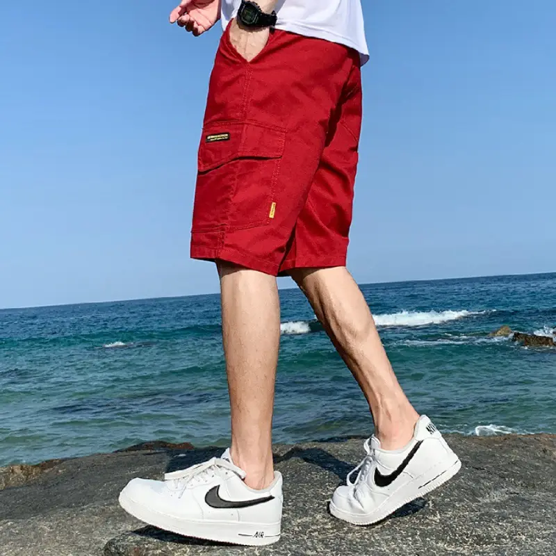 Men's Loose Cotton Cargo Shorts Beige 2021 - Image 2