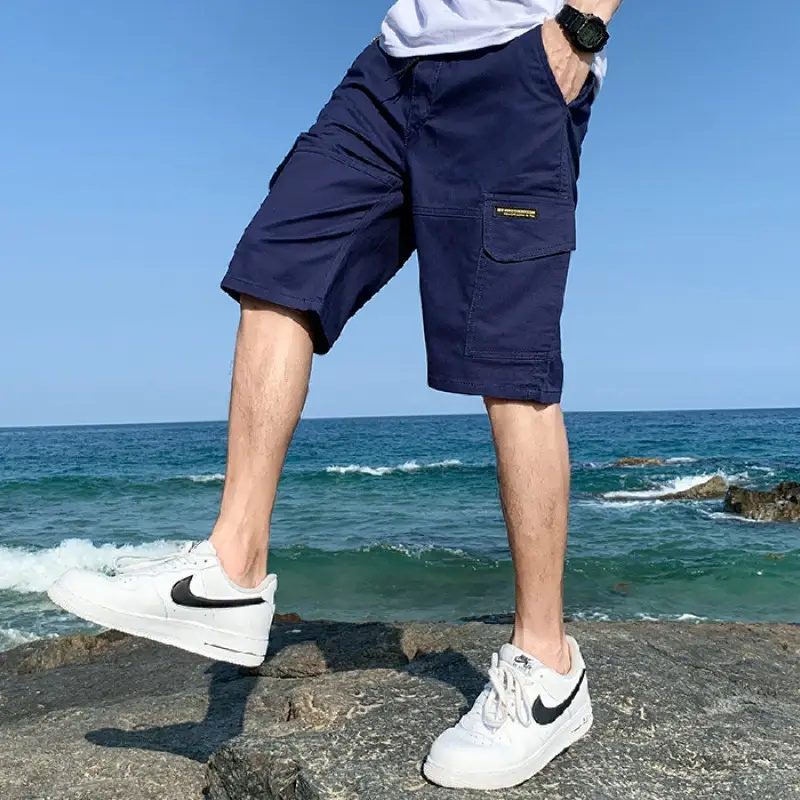 Men's Loose Cotton Cargo Shorts Beige 2021 - Image 3