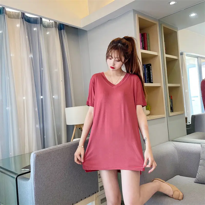 Modal Plus Size V-Neck Dress Pink - Image 13
