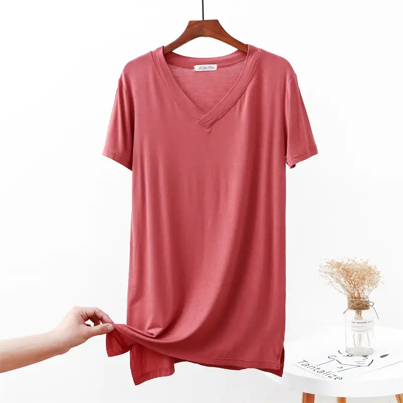 Modal Plus Size V-Neck Dress Pink - Image 9
