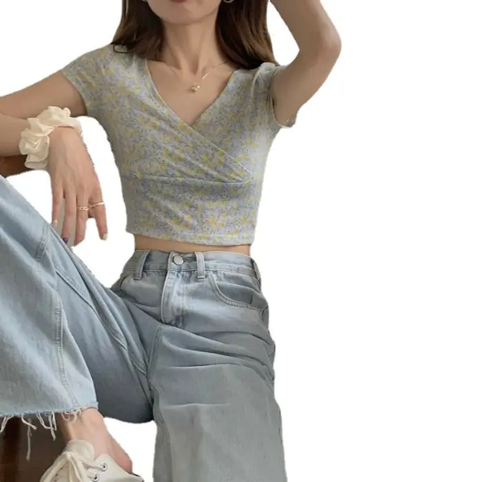 Women Floral V-Neck Crop Top 2025 Summer - Image 7