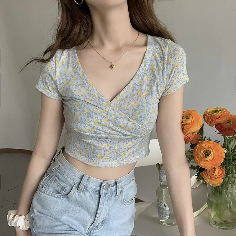 Women Floral V-Neck Crop Top 2025 Summer — feature 11