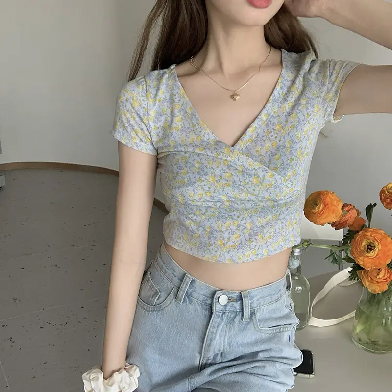 Women Floral V-Neck Crop Top 2025 Summer — feature 12