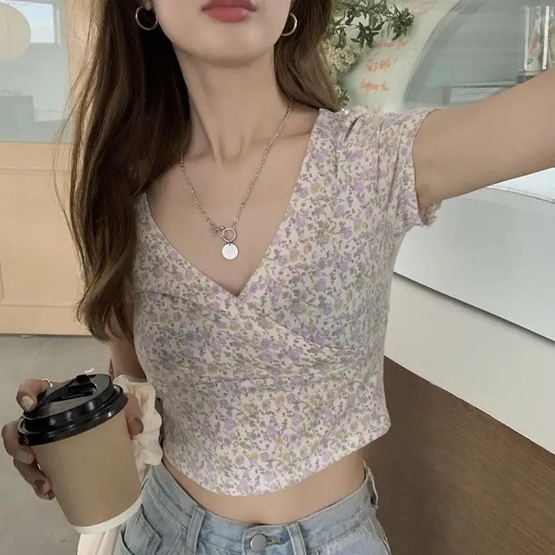 Women Floral V-Neck Crop Top 2025 Summer — feature 13